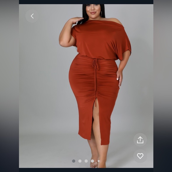 Rust Off Shoulder Dress - Picture 3 of 4